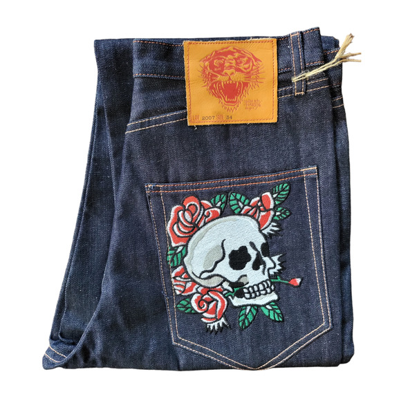 Ed Hardy Other - ED HARDY Jeans 2007 Dark Denim Pants Jeans 34x32 Y2K Embroidered Skull DEADSTOCK